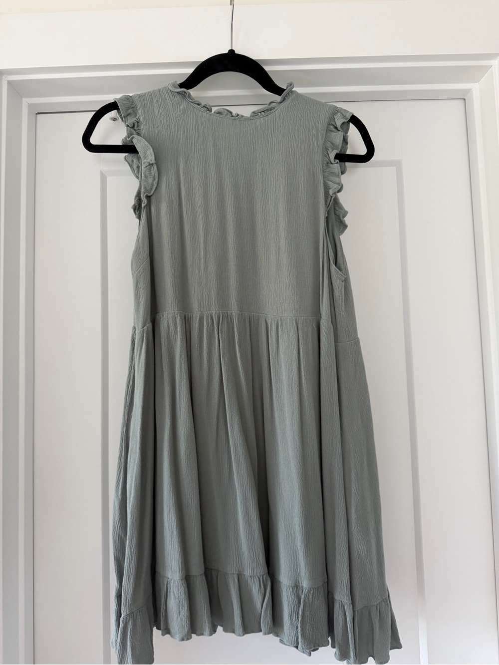 Sleeveless Ruffle Trim Mini Dress in Sage Green